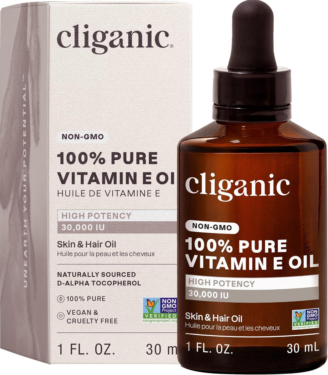 Cliganic Vitamin E Oil applied to facial skin