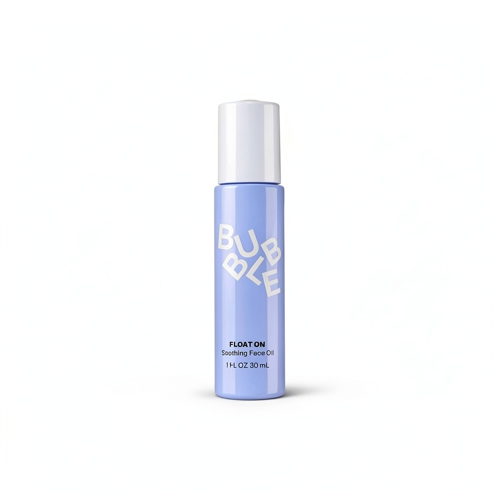 'Bubble Skincare Float On face oil bottle'